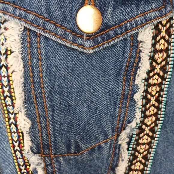 Denim land Paris Collection Women's boho fringe button-up Jean jacket sz large - Picture 5 of 14